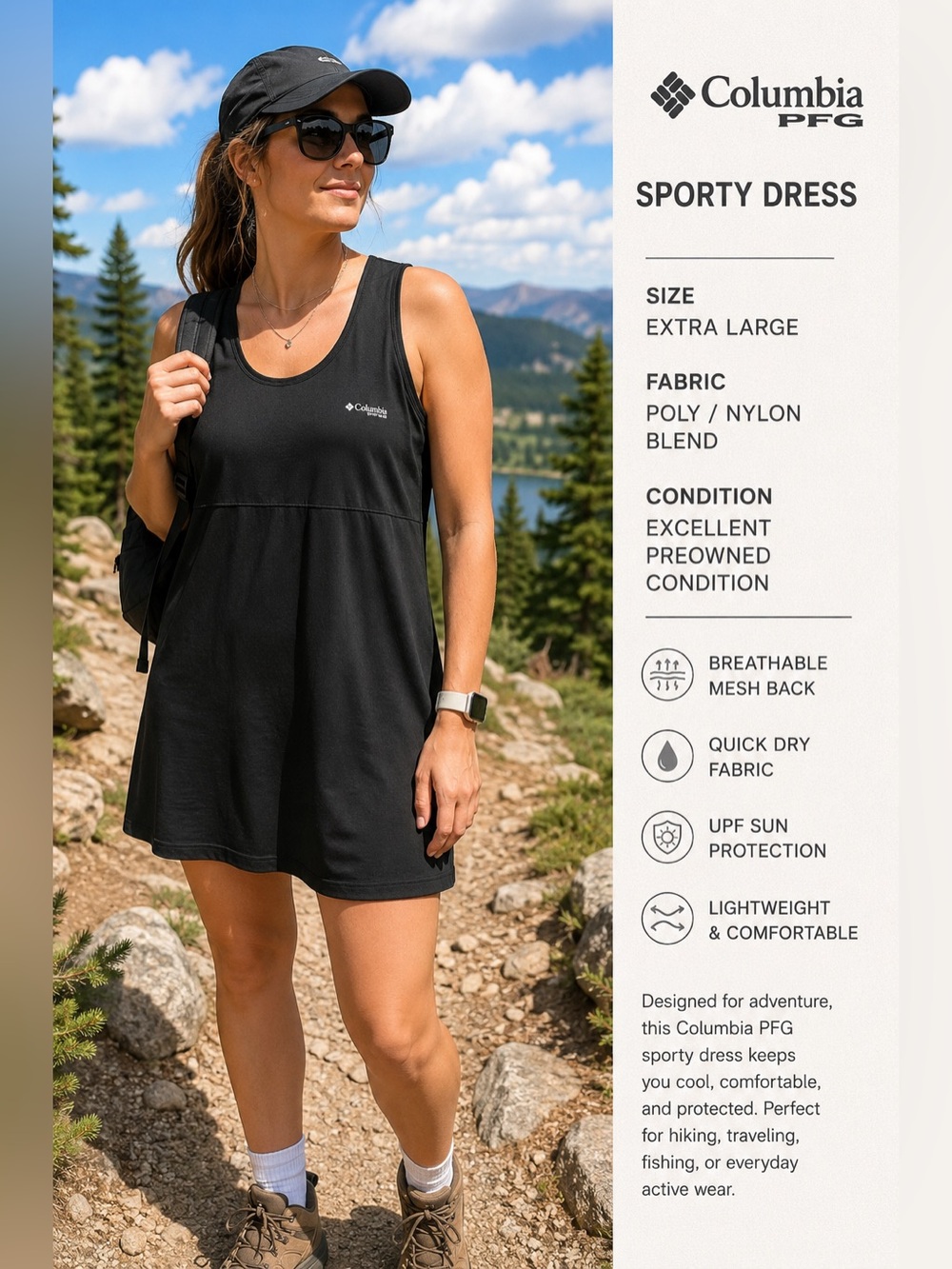 Columbia PFG Women’s Black Sporty Performance Dress Mesh Back XL